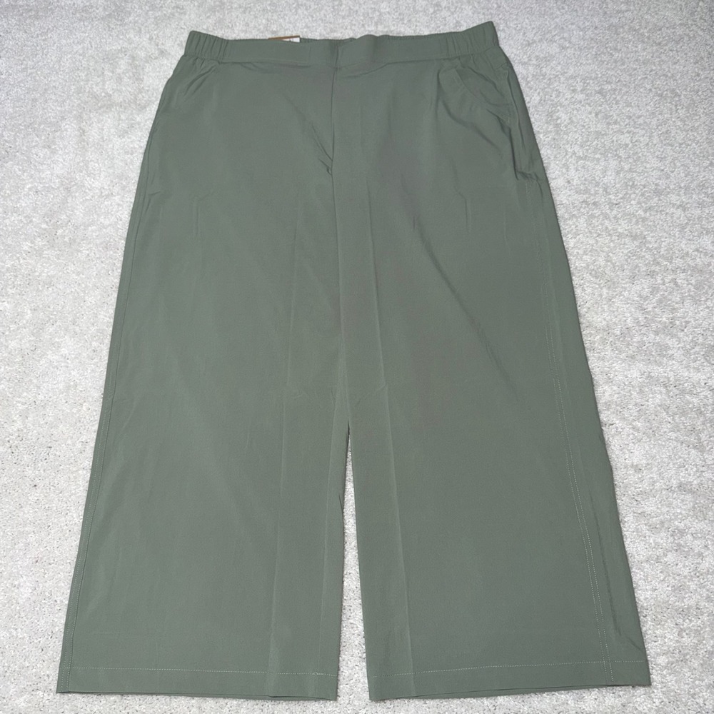 Eddie Bauer Traveler Crop Pant Green Wide Leg Elastic Waist XL